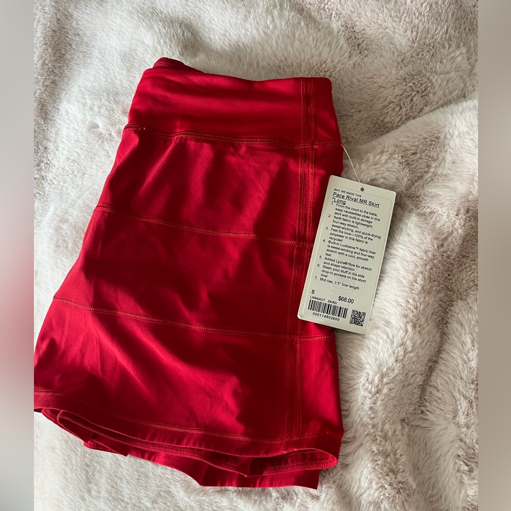 NWT Lululemon Red Pace Rival Skirt Size 8